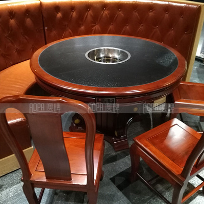 Z19 黑色防滑玻璃+实木桌架电磁炉火锅桌